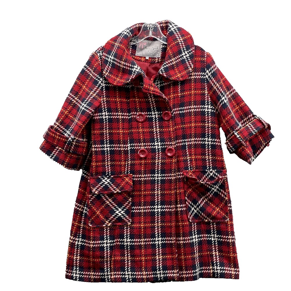 New York Laundry Pea Coat Womens 8 Tartan Tweed 1960s Wool Blend Preppy Academia